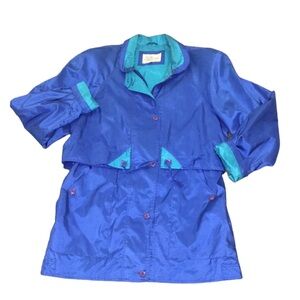 Vintage 90s Coat Collections long blue & teal windbreaker jacket size small